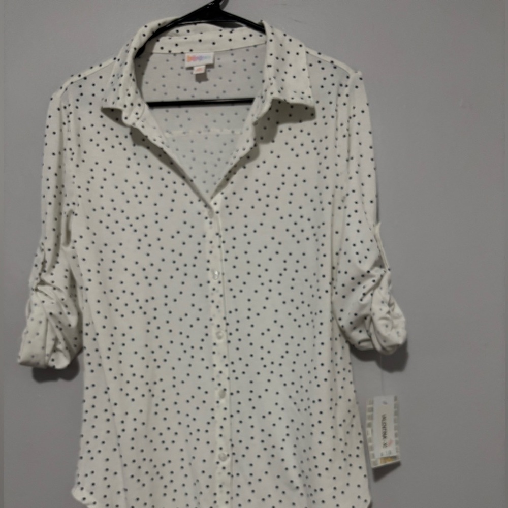 Valentina White and Black Polka Dot Button Down Shirt